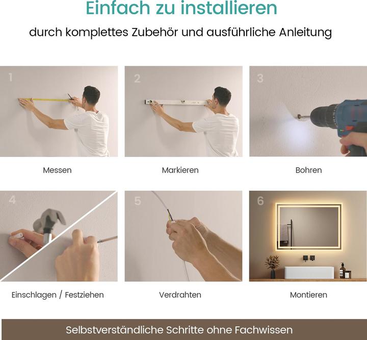 Actual product image Emke Bathroom Mirror With Lighting 70*50cm, WarmWhite3000K, Dimmable, Wall Switch (70 x 50 cm)