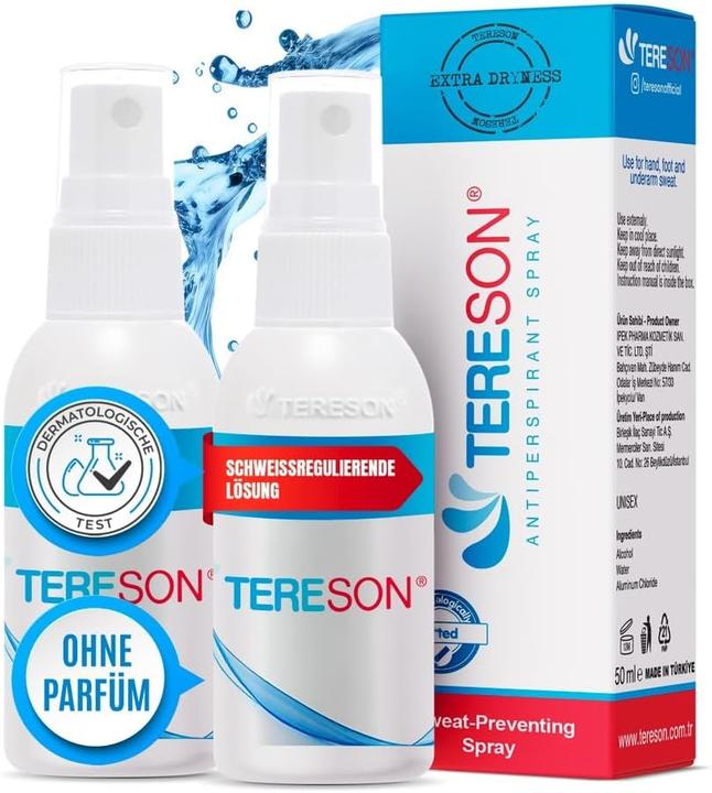 Tereson Antitranspirant Spray 50ml, stark gegen Schwitzen an Achseln und Händen x2 (Crème, Spray, 50 ml)
