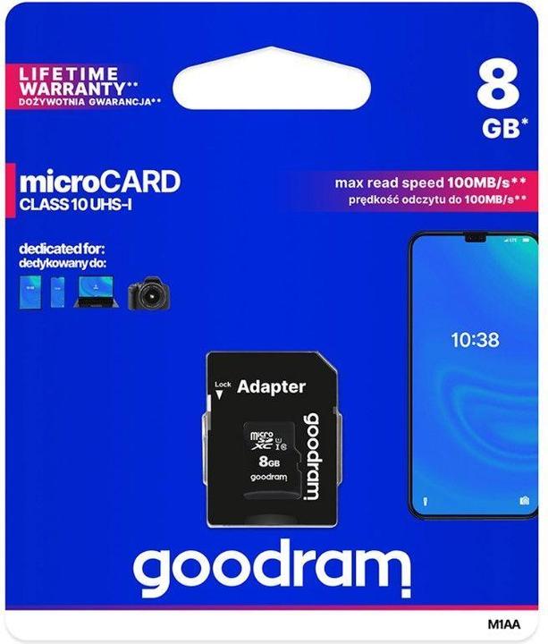 Produktbild Goodram 8GB Micro SDHC (8 GB, microSDHC, U3, UHS-I)