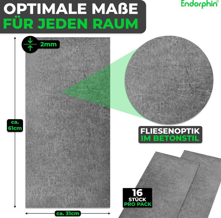 Produktbild Endorphin Vinylboden selbstklebend in Betonoptik Dunkelgrau 2,97qm (Vinylboden, 2.97 m²)
