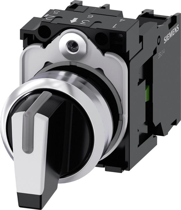 Actual product image Siemens Selector switch 22mm black I-O-II 1NO1NO