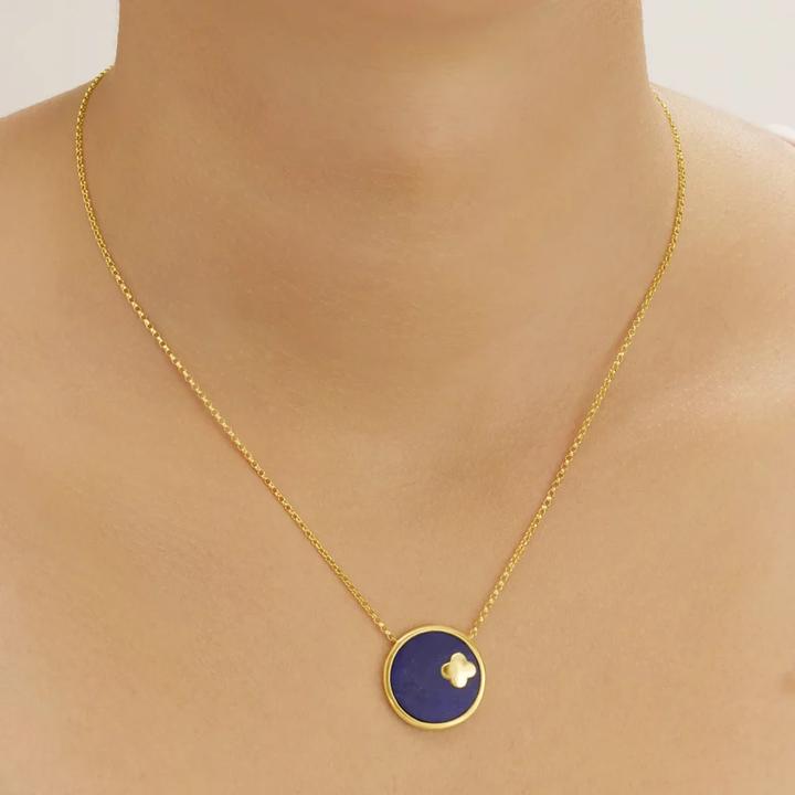 Image du produit Charles Garnier Collier LÉGENDE à Pendentif rond & Trèfle en Argent Doré & lapis-Lazuli (Argent)