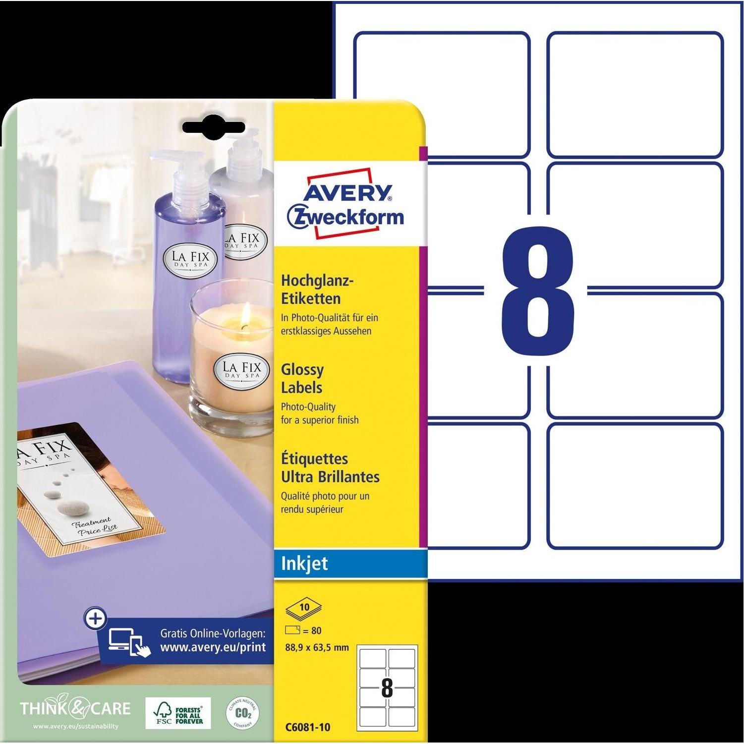 Avery, Etiketten, Hochglanz-Etiketten