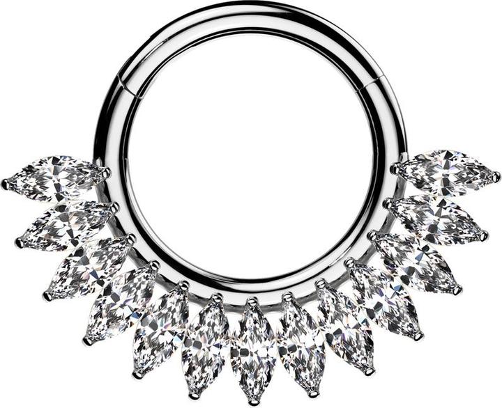 Immagine prodotto Star Piercing Anello micro segmento incernierato in argento con cristalli ovali a semicerchio argento (senza ottone, Titanio)