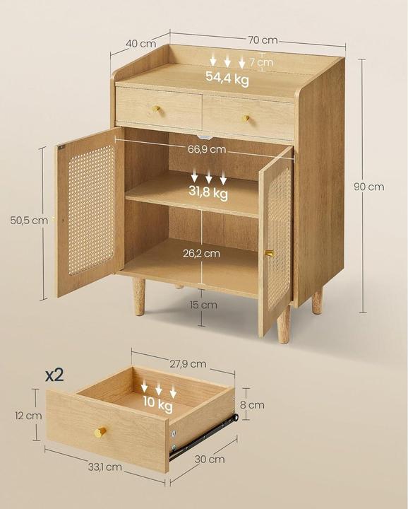 Produktbild Vasagle Kommode, Weiss (70 x 40 x 90 cm)
