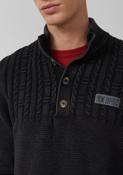 Produktbild s.Oliver Strickpullover Strukturmix-Troyer aus Baumwolle mit Garment Dye (S)