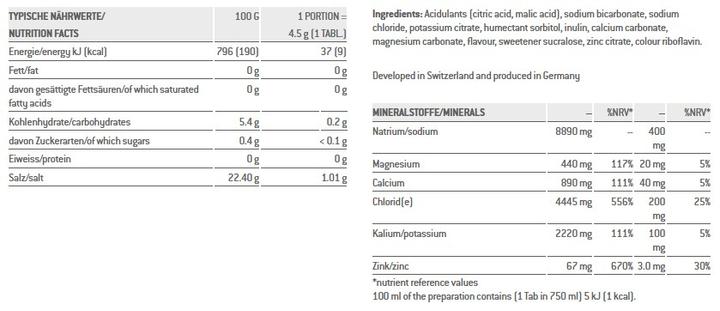 Valori nutrizionali e ingredienti Sponser Elettroliti (Limone, 12 pz., 540 g)