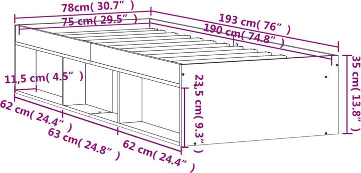 Produktbild vidaXL Bettgestell (75 x 190 cm)