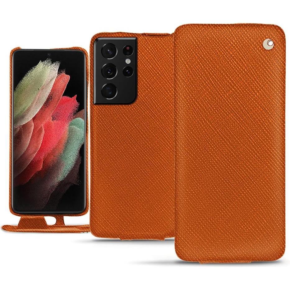 Noreve Lederschutzhülle vertikal (Samsung Galaxy S21 Ultra), Smartphone Hülle, Orange