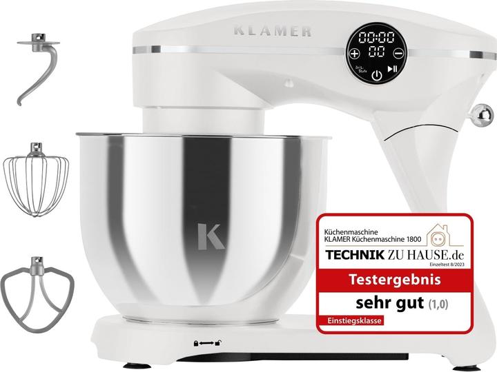 Produktbild KLAMER Küchenmaschine, Knetmaschine mit 6 Liter Edelstahl Schüssel (1800 W)