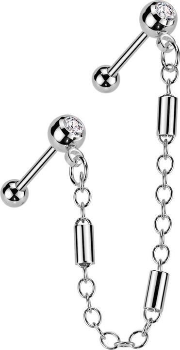 Produktbild Star Piercing Micro Barbell silber mit Kugel und Kugeln Kristall silber Verbindungskette drei Balken (Messing, Chirurgenstahl 316L)