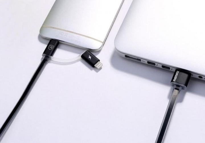 Actual product image Remax Aurora Dualport Lightning & MicroUSB Flat Cable (USB 3.2 Gen 1)