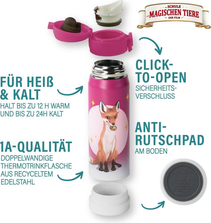 Produktbild Awave Die Schule der Magischen Tiere Trinkflasche 380 ml Edelstahl | beerenrot, Rabbat (0.38 l)