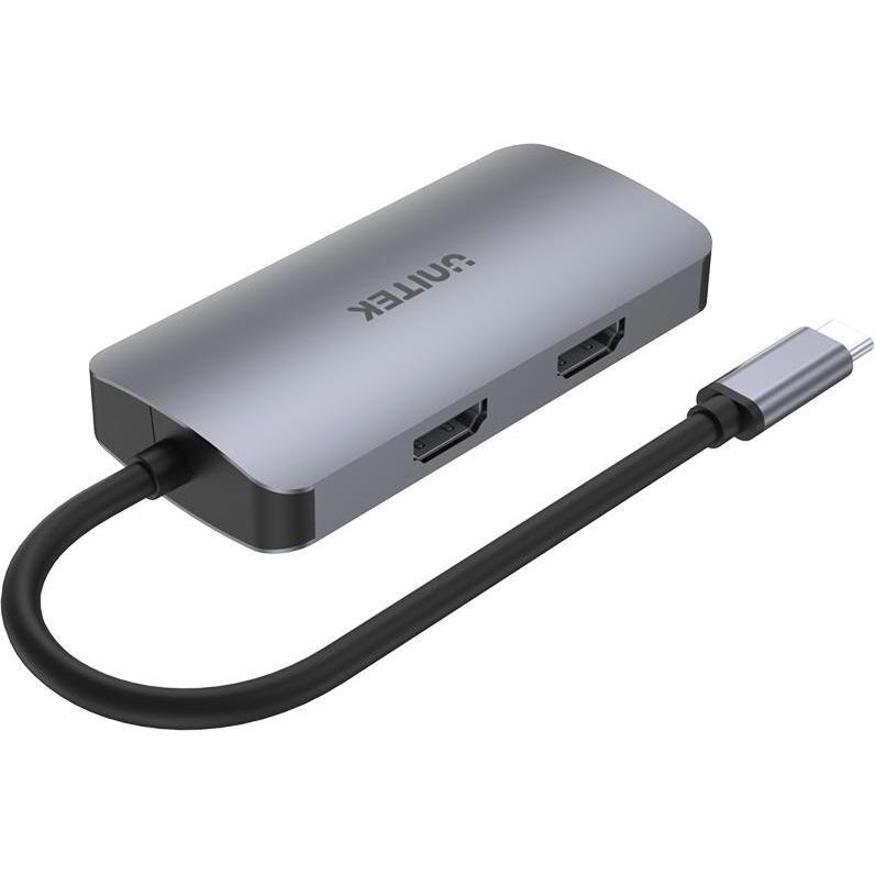 Thumbnail - Unitek P5 Trio USB 3.2 Gen 1 (3.1 Gen 1) Type-C (USB-C, 5 Ports), Dockingstation + USB Hub, Grau