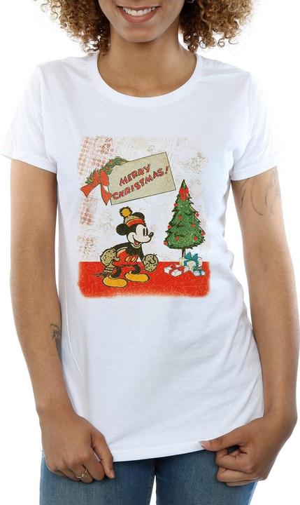 Actual product image Disney Womens/Ladies Mickey Mouse Vintage Christmas Cotton T-Shirt (XXL)