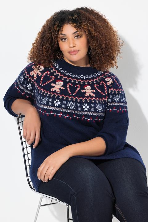 Image du produit Ulla Popken Pull de Noël à motif norvégien, col rond et manches longues (58)
