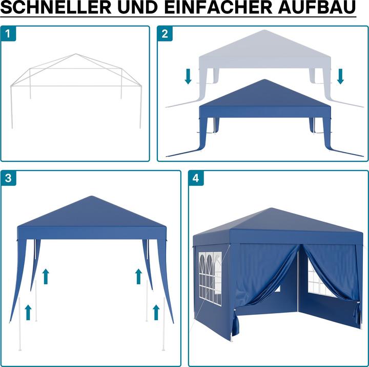 Actual product image Wiltec Pavillon 3x3m in Blau mit UV-Schutz 50+ Gartenpavillon Partyzelt Camping (300 cm, 300 cm)