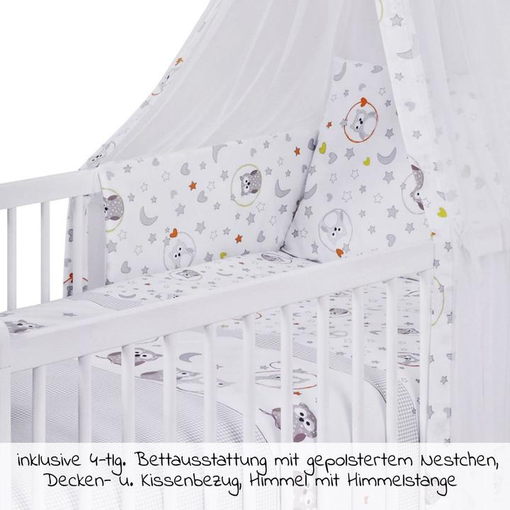 Produktbild jonka Gitterbetten Babybett-Komplett-Set Mona inkl. Bettwäsche, Himmel (70 x 140 cm)