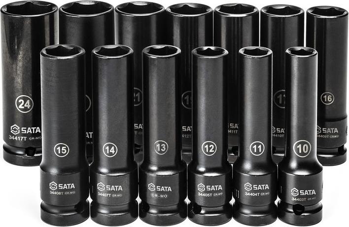 Produktbild SATA Kraft-Steckschlüsseleinsätze, 1/2", dünnwandig, lang, 13-teilig, 10-24 mm