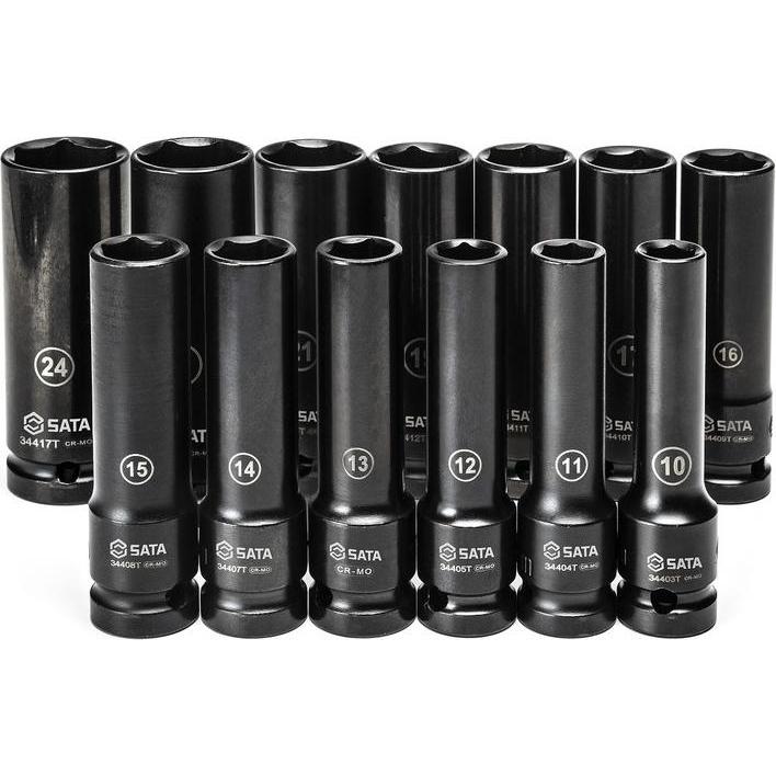 Thumbnail - SATA, Steckschlüssel + Stecknuss, Kraft-Steckschlüsseleinsätze, 1/2", dünnwandig, lang, 13-teilig, 10-24 mm