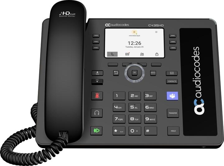 Actual product image Audiocodes Teams C435HD-R IP-Phone PoE GbE with an external power supply black