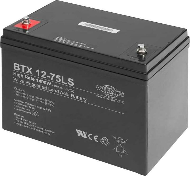 Wing BTX12-75LS 12V 75Ah high rate hochstromfähig Bleiakku AGM Blei Gel Akku (75 Ah, 12 V)