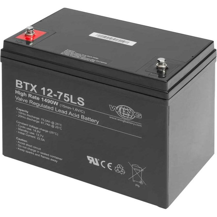 Wing, Versorgungsbatterie, BTX12-75LS 12V 75Ah high rate hochstromfähig Bleiakku AGM Blei Gel Akku (12 V, 75 Ah)
