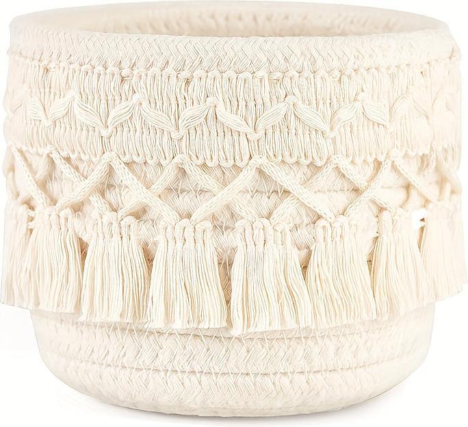 Alopini 1pc Handmade Boho Chic Makeup Brush Holder - Wicker Cosmetic Storage Basket with Brushes