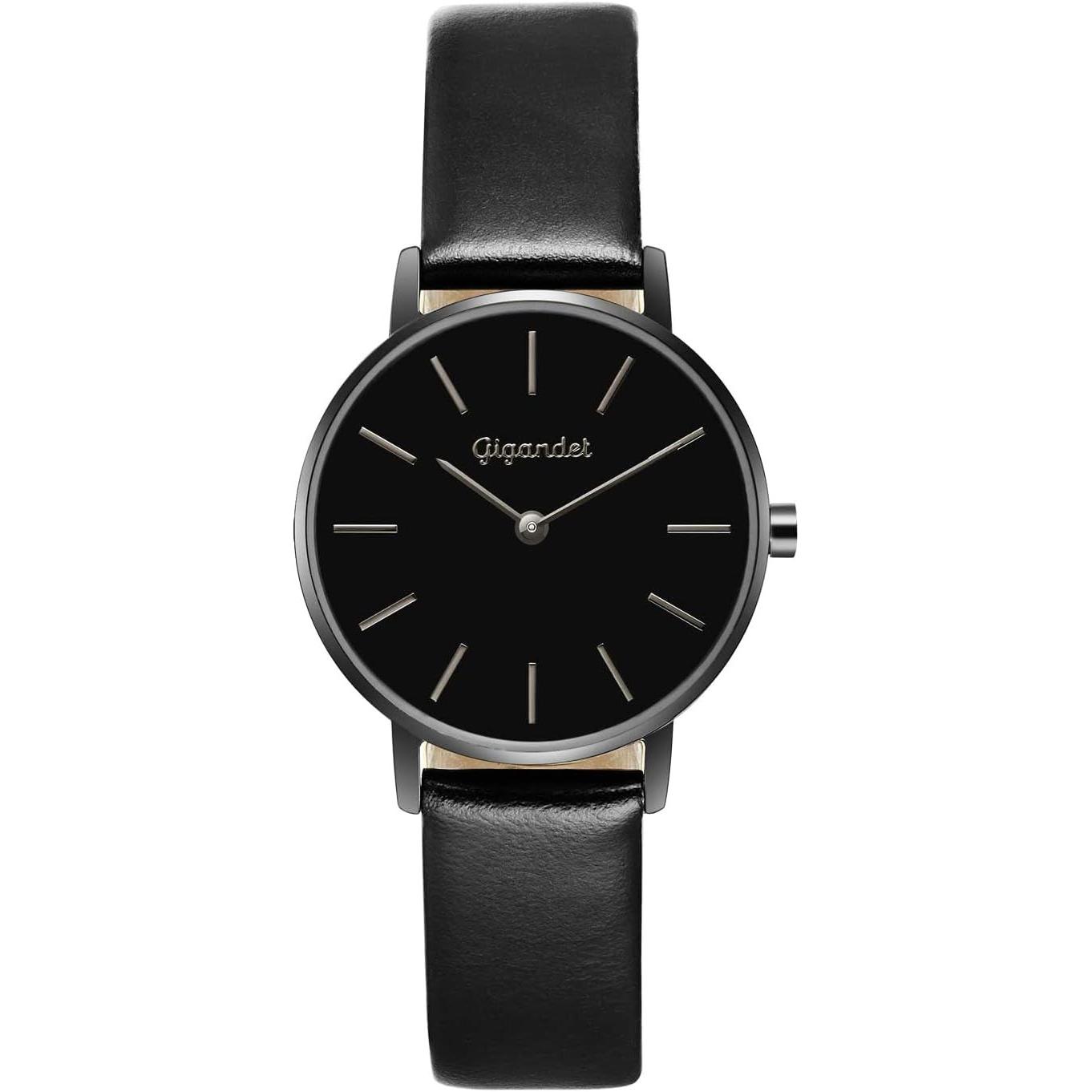 Gigandet, Orologio da polso, 11VNAG36NE005 Womens Analogue Quartz Watch with Leather Strap Black Black band ring, Nero, (Orologio da polso analogico)