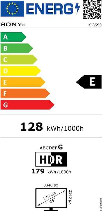 Label énergétique Sony K-85S3 (85", Bravia 3, LCD, 4K, 2025)