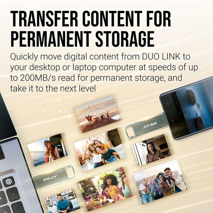 Produktbild PNY DUO LINK USB flash drive USB Type-A / USB Type-C 3.2 Gen 1 (3.1 Gen 1) Stainless steel (64 GB, USB-C)