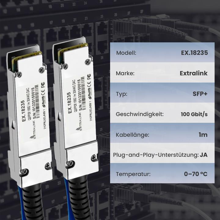 Produktbild Extralink QSFP28 DAC CABLE 30AWG PASSIVE network transceiver module Fiber optic