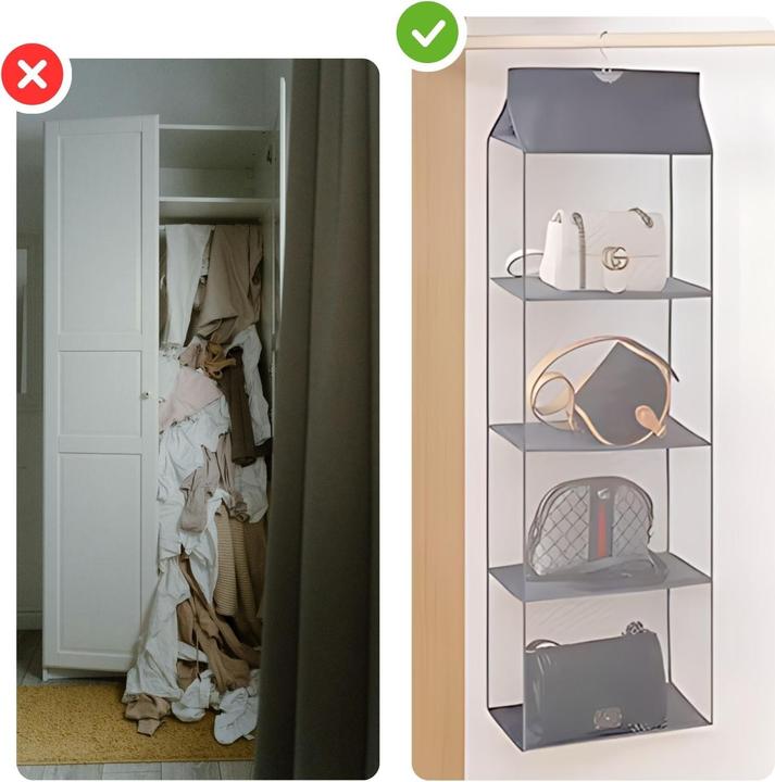 Produktbild Hermex Hängeaufbewahrung Handtaschen-Organizer zum Aufhängen 4 Fächer Grau