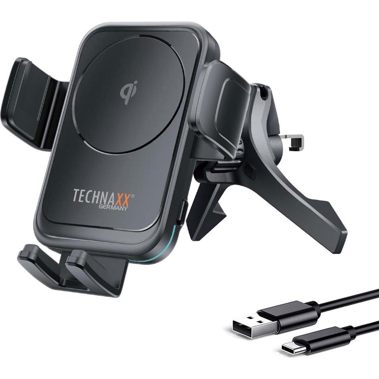 Technaxx Kfz-Smartphone-Halterung, Qi-kompatibel, 15 Watt, Smartphone Halterung, Schwarz
