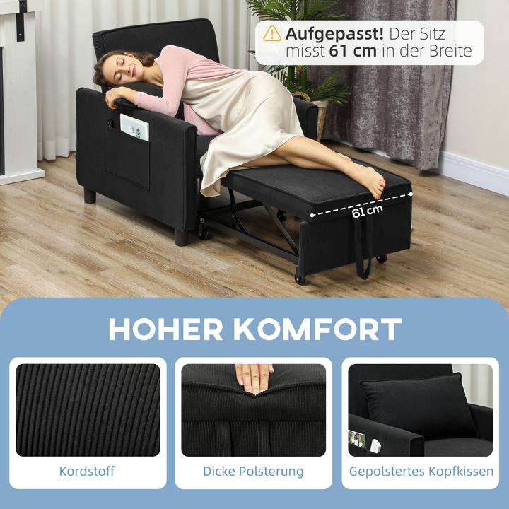 Actual product image Homcom Schlafsessel Polyester, Eukalyptusholz Schwarz