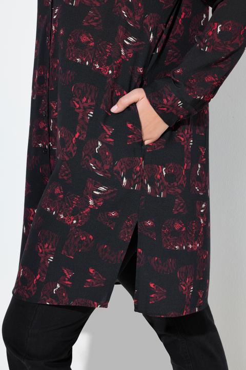 Image du produit Ulla Popken Chemisier long évasé à col de chemise, manches longues et poches (54)