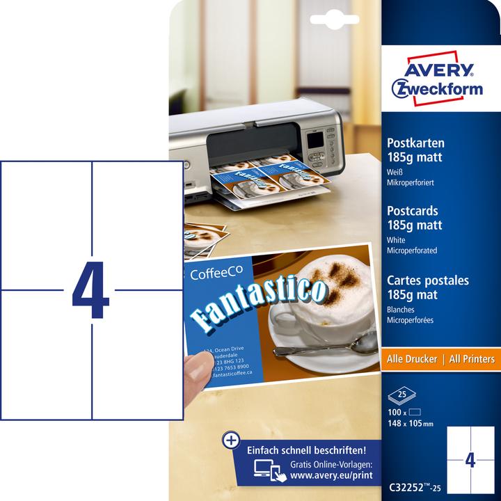 Actual product image Avery Postcards (170 g/m², A4, 25 x)