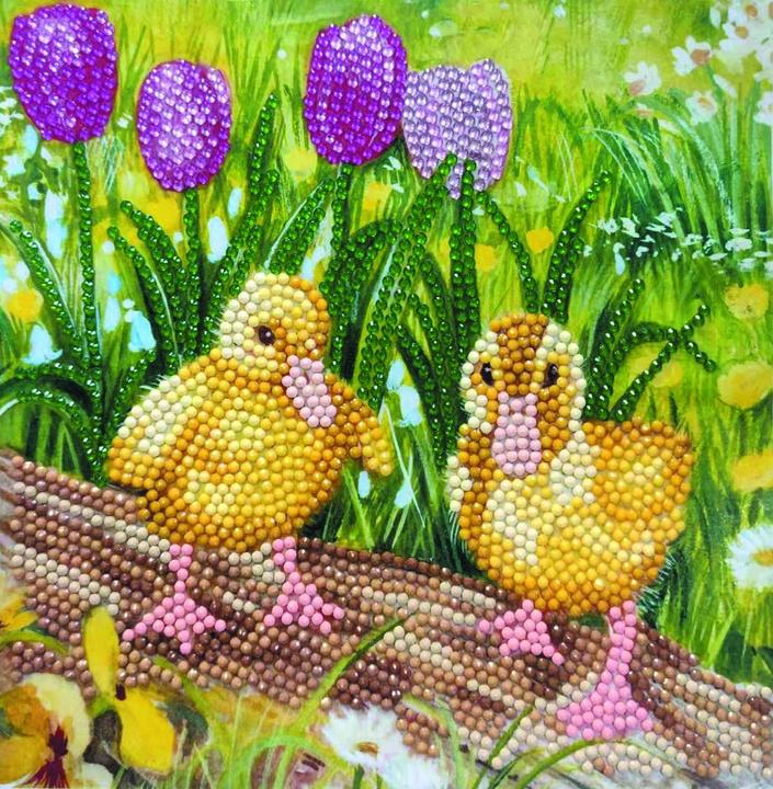 Image du produit Craft Buddy Poussins de printemps, carte 18x18cm Crystal Art