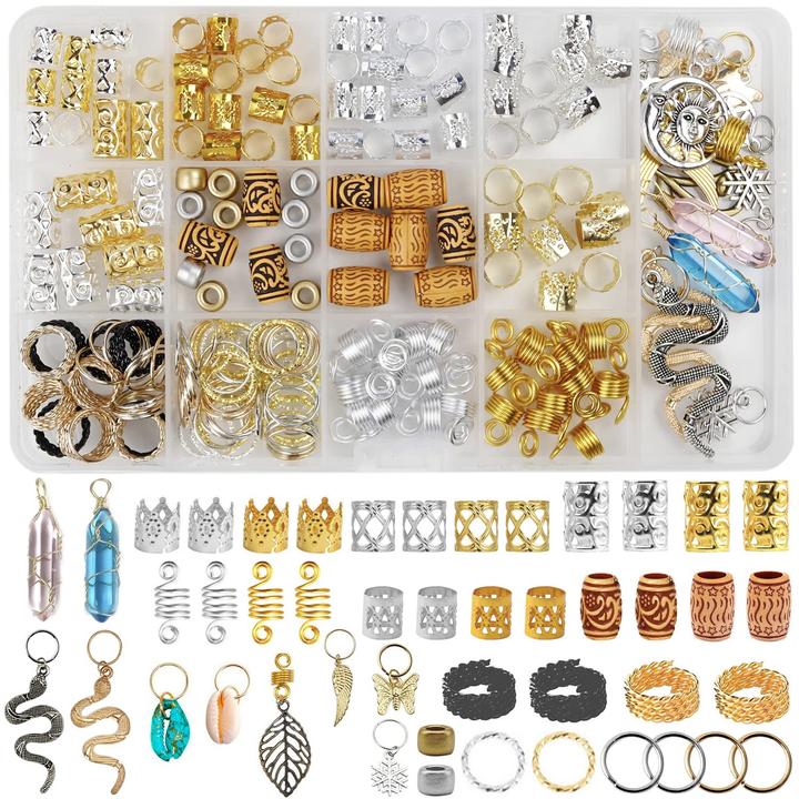 Activity Board Packung mit 180 Dreadlocks Schmuck, Dreadlocks Dekoration Loc Haarschmuck für Frauen Zöpfe