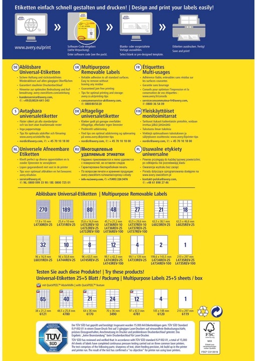 Actual product image Avery Universal labels