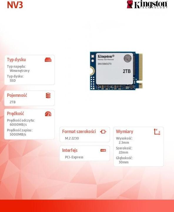 Produktbild Kingston NV3 (2000 GB, M.2 2230)