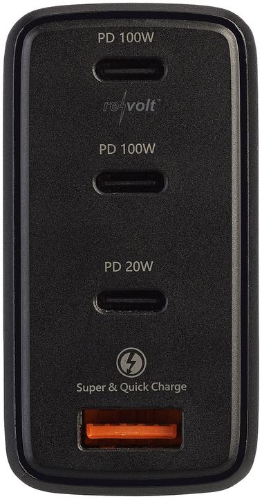 Image du produit Revolt Adaptateur secteur USB-C 120 W, 4 ports, technologie GaN, PD 100 W, noir (120 W)