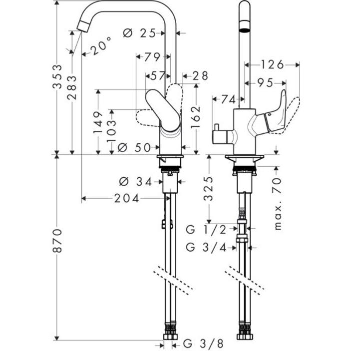 Thumbnail - hansgrohe, Küchenarmatur, HG Einhebel-Spültischmischer 260 FOCUS DN 15, mit Geräteabsperrventil chrom