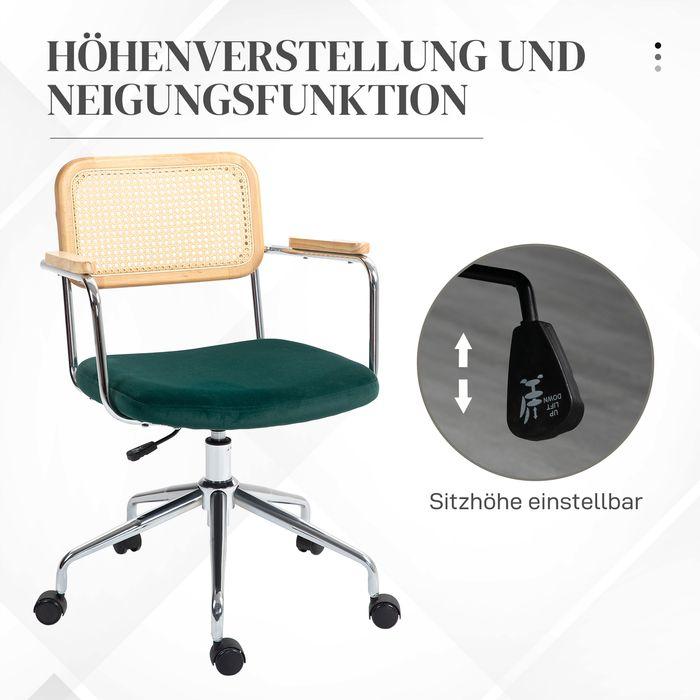 Produktbild Swisshandel24 Bürostuhl, Rattanoptik, Wippfunktion, Samtoptik, Grün (46 - 54 cm)