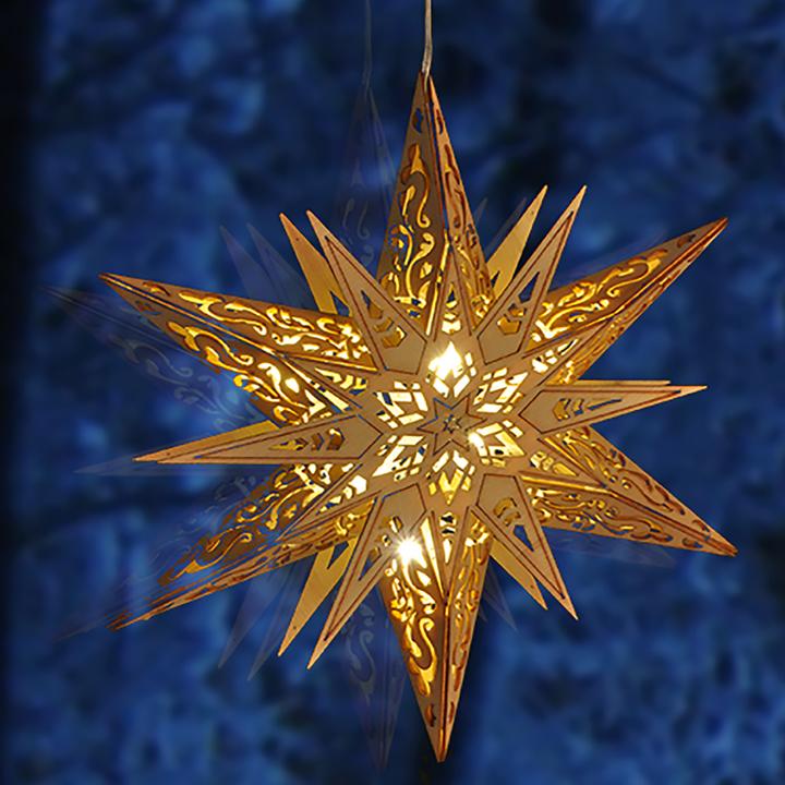 Produktbild Inda-Exclusiv 6 LED Weihnachtsstern aus Holz Hängestern Holzstern warm-weissen