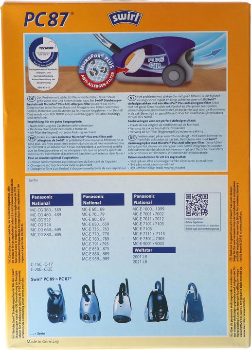 Produktbild Swirl Staubsaugerbeutel PC87 (PC89/PC90) MicroPor Plus für Panasonic Staubsauger