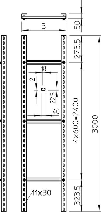 Image du produit OBO Bettermann OBO SLM 50 C 40/600 FT Escabeau B600mm L3M (Échelle deux plans, 60 cm)