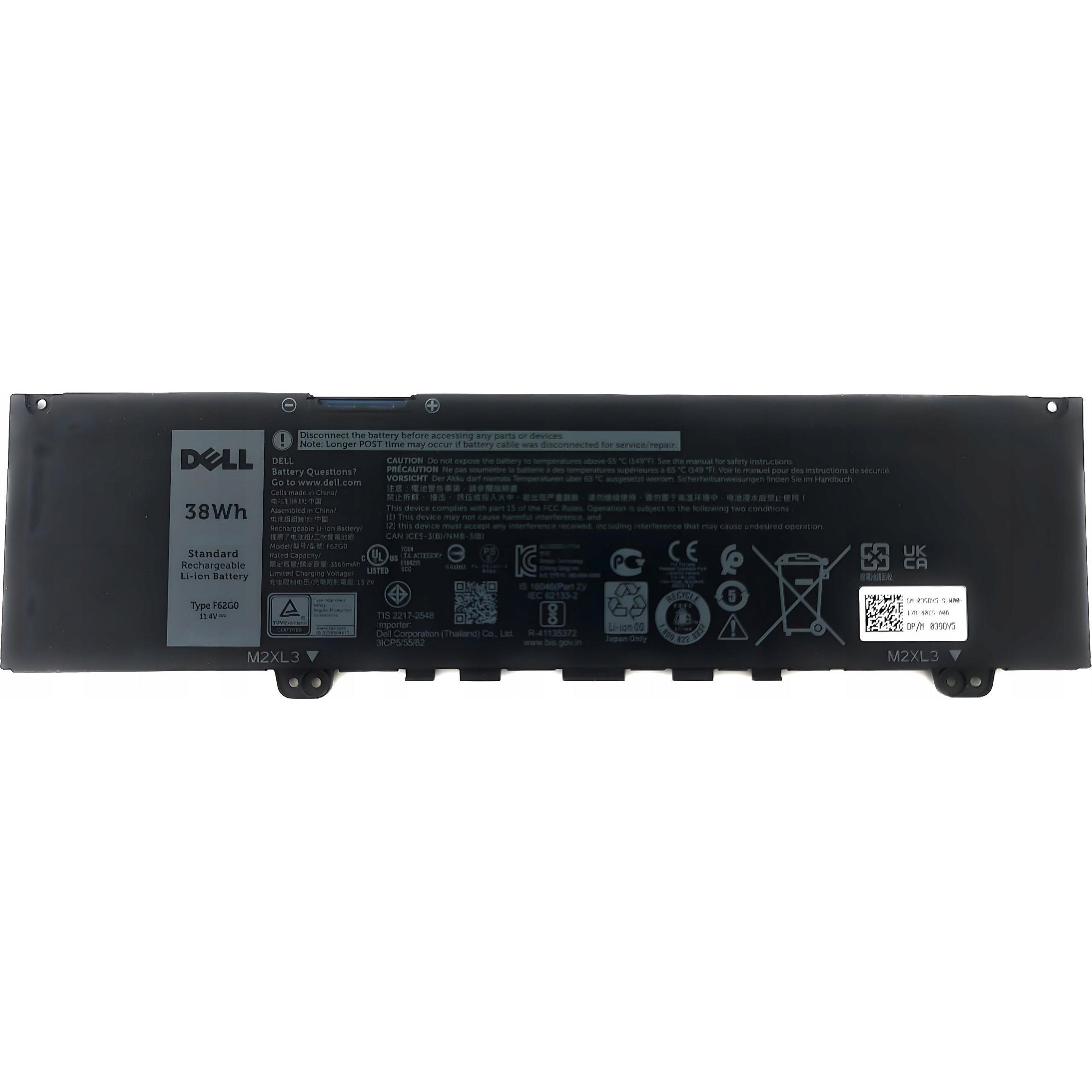 Dell Battery, 38WHR, 3 Cell (3 Zellen, 3200 mAh), Notebook Akku, Schwarz