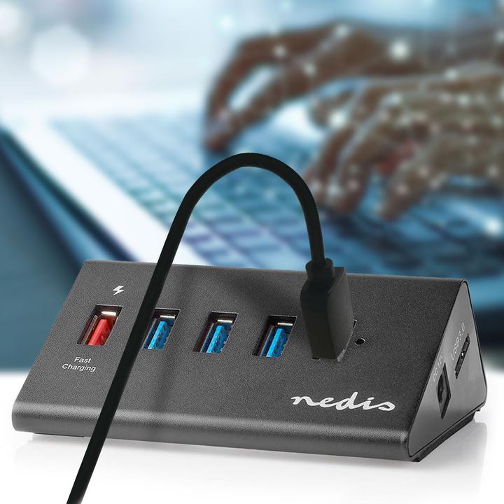 Produktbild Nedis UHUBUP3510BK. Hostschnittstelle: USB 3.2 Gen 1 (3.1 Gen 1) Micro-B, Hub-Schnittstellen: USB 3.2 Gen (USB-C, 5 Ports)