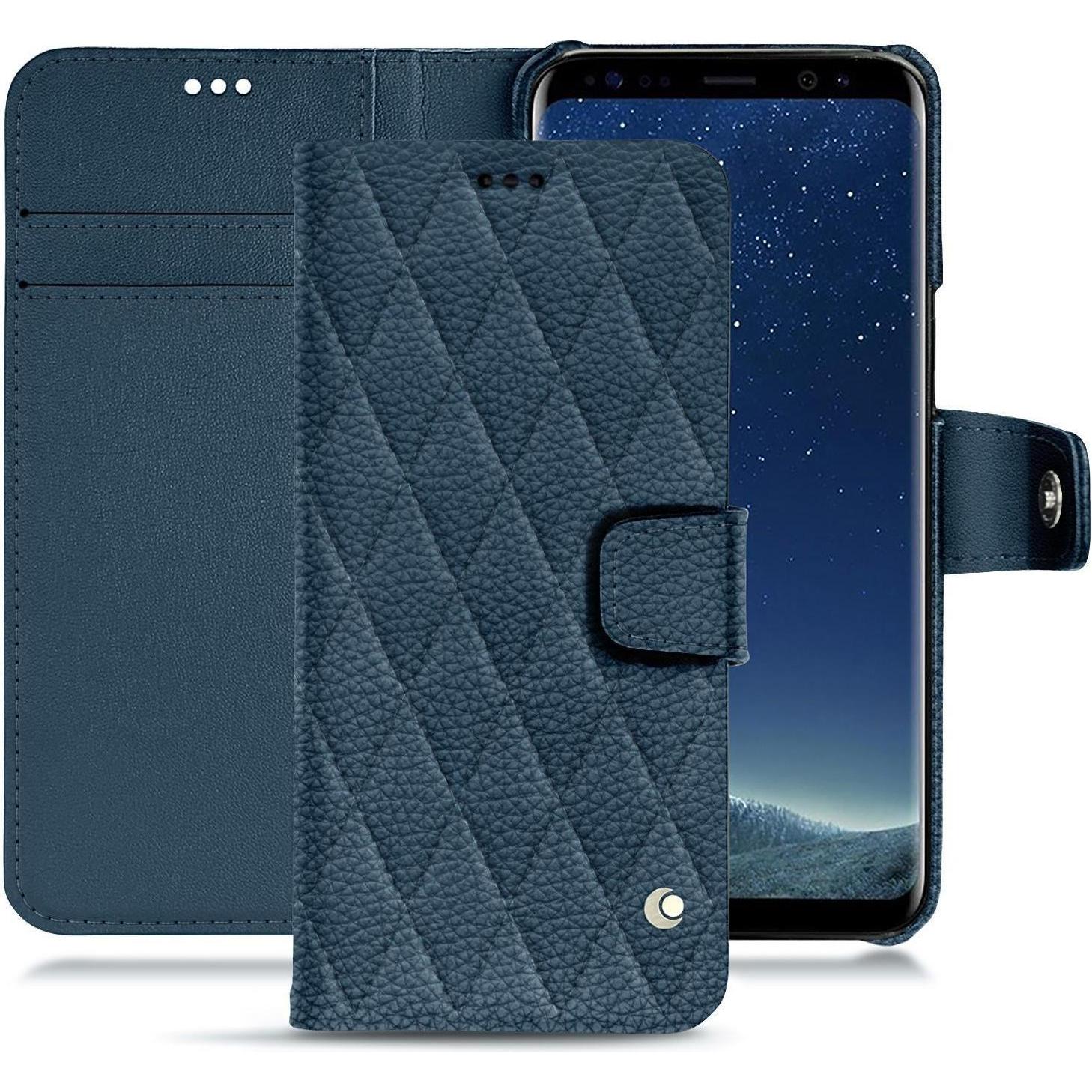 Noreve Lederschutzhülle Wallet (Samsung Galaxy S8+), Smartphone Hülle, Blau